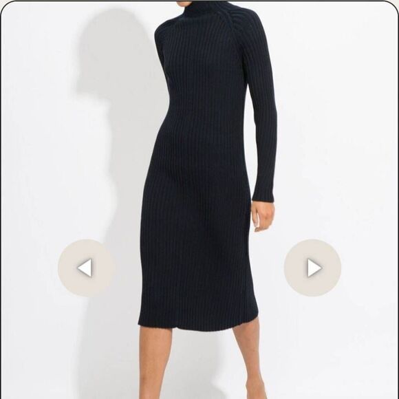 Suzanne Rae Black Knit Sweater Dress Sz XS Ribbed Mock Neck Long Sleeve Italian - Picture 1 of 11
